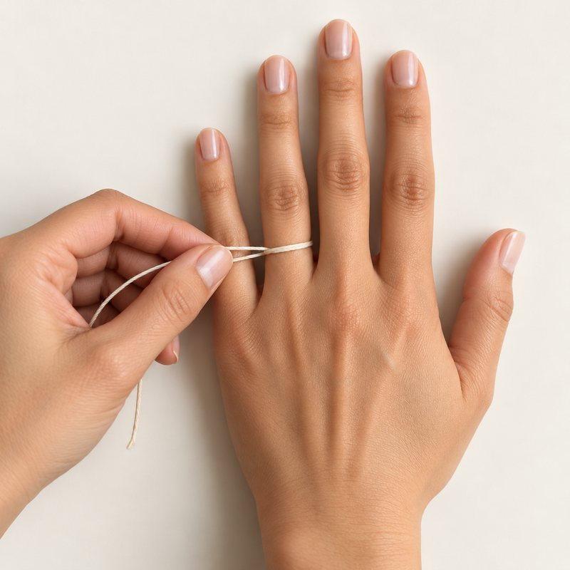 Linha passada em volta da base do dedo anelar
